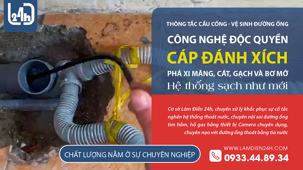 Thông tắc bồn rửa chén bằng cáp đánh xích